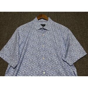 Bugatchi ooohcotton 8 way tech stretch button shirt mens Large geometric blue